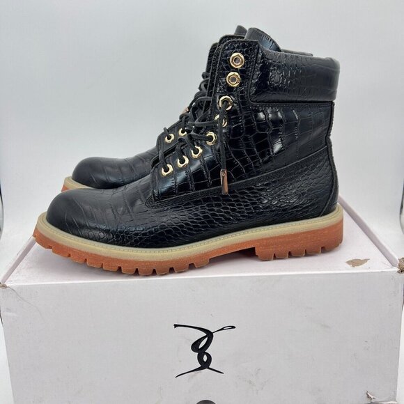 Sycamore Style Construct Obsidian Men Size 12 Black Embossed Leather Lug Boot - Picture 1 of 16